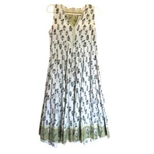 Women's Size M Boho Sleeveless Tank V Neck Midi Hand Block Flowy Dress